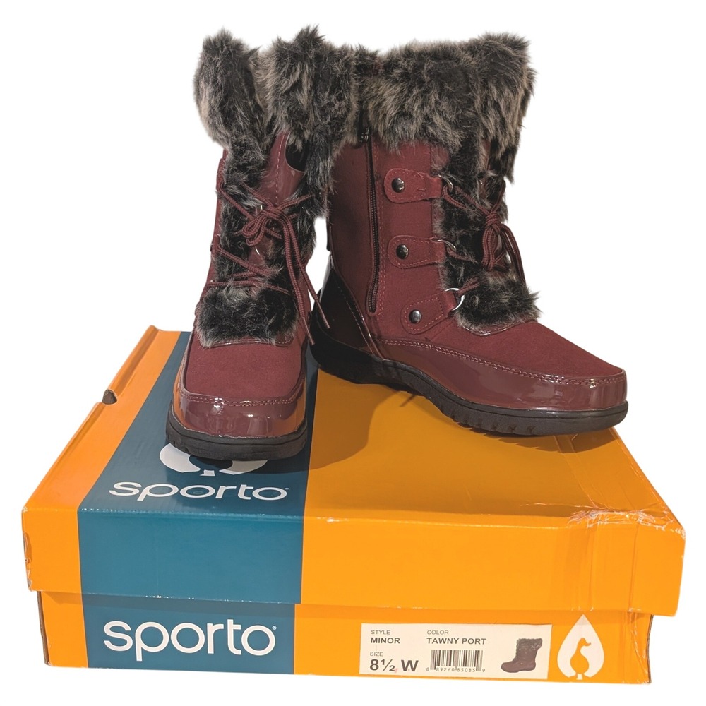 Sporto Minor Waterproof Suede Boots 8.5W Tawny Port Faux Fur Lace Up Side Zip